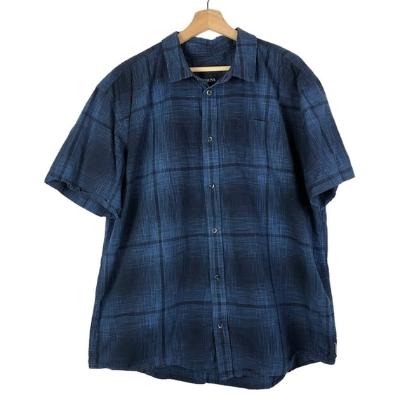 Prana Ecto Spade Dye Blue & Black Plaid Short Sleeve Button Down XXL - Picture 1 of 3